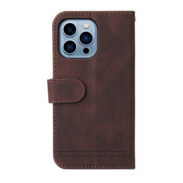 For iPhone 13 Pro Max Skin Feel Life Tree Metal Button Horizontal Flip Leather Case with Holder & Card Slot & Wallet & Photo Frame & Strap
