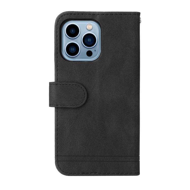For iPhone 13 Pro Max Skin Feel Life Tree Metal Button Horizontal Flip Leather Case with Holder & Card Slot & Wallet & Photo Frame & Strap