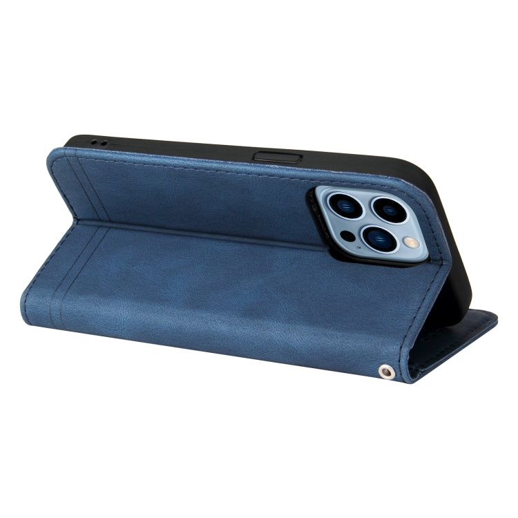 For iPhone 13 Pro Max Skin Feel Life Tree Metal Button Horizontal Flip Leather Case with Holder & Card Slot & Wallet & Photo Frame & Strap