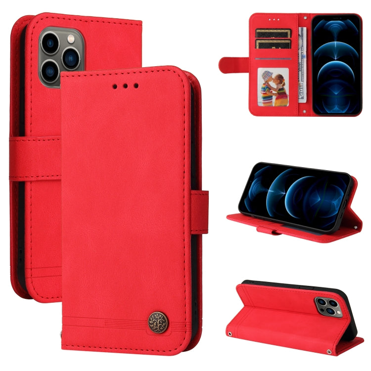 For iPhone 12 / 12 Pro Skin Feel Life Tree Metal Button Horizontal Flip Leather Case with Holder & Card Slot & Wallet & Photo Frame & Strap