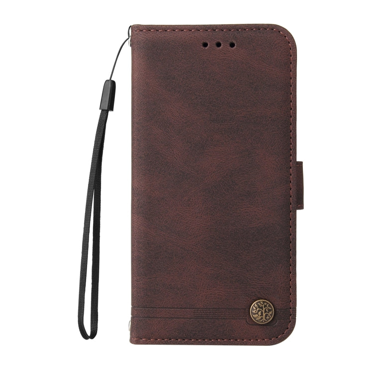 For iPhone 12 / 12 Pro Skin Feel Life Tree Metal Button Horizontal Flip Leather Case with Holder & Card Slot & Wallet & Photo Frame & Strap