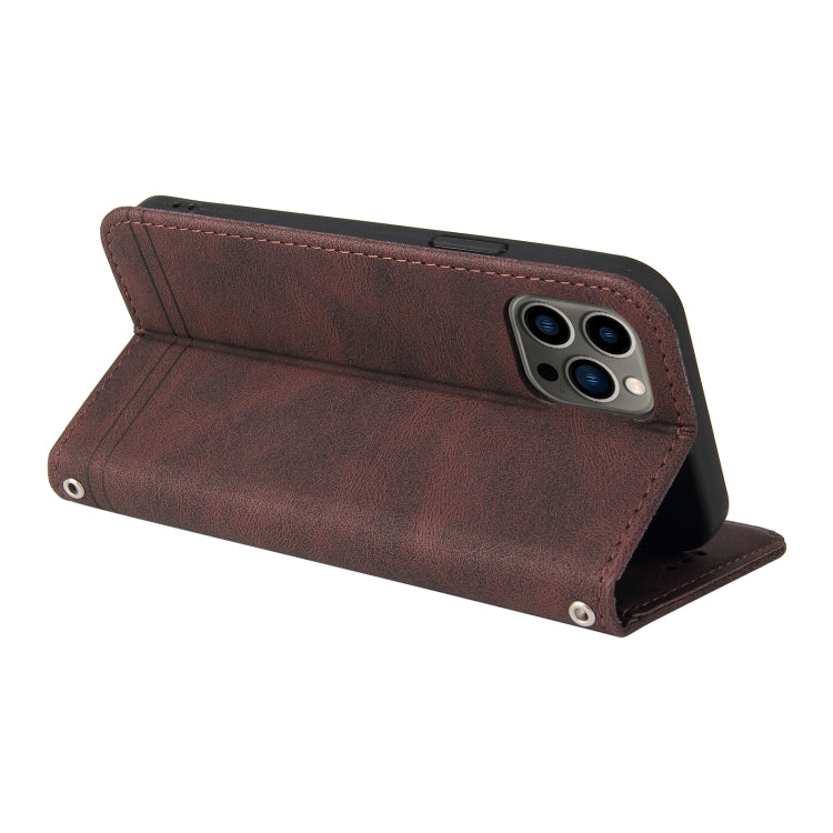 For iPhone 12 / 12 Pro Skin Feel Life Tree Metal Button Horizontal Flip Leather Case with Holder & Card Slot & Wallet & Photo Frame & Strap