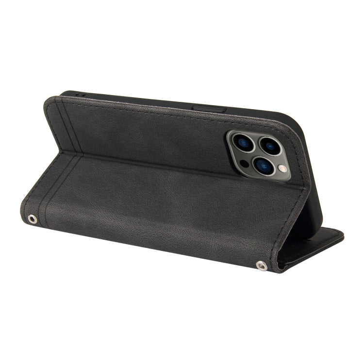 For iPhone 12 / 12 Pro Skin Feel Life Tree Metal Button Horizontal Flip Leather Case with Holder & Card Slot & Wallet & Photo Frame & Strap