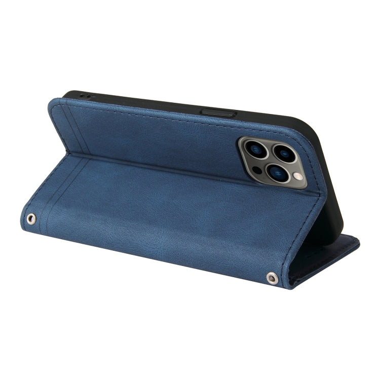 For iPhone 12 / 12 Pro Skin Feel Life Tree Metal Button Horizontal Flip Leather Case with Holder & Card Slot & Wallet & Photo Frame & Strap