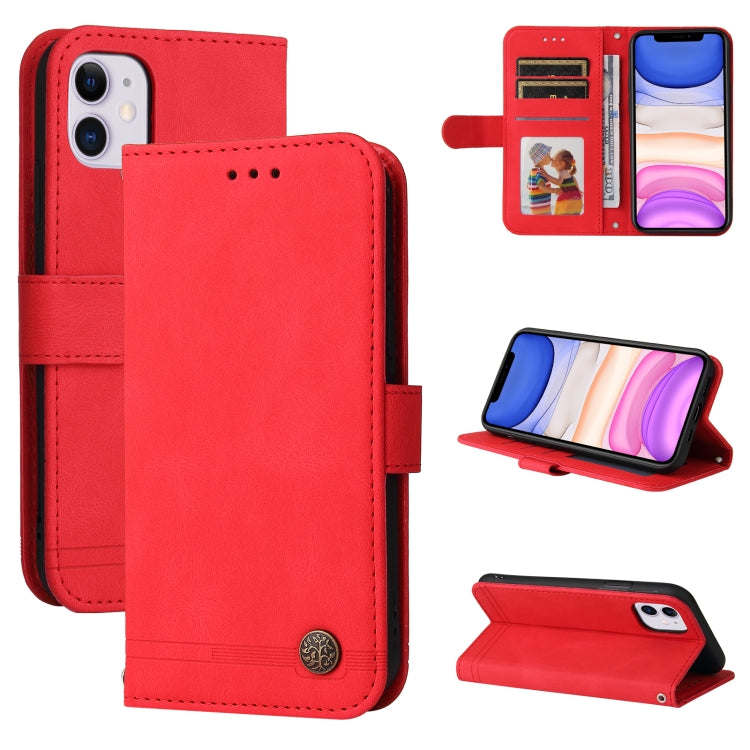 For iPhone 11 Skin Feel Life Tree Metal Button Horizontal Flip Leather Case with Holder & Card Slot & Wallet & Photo Frame & Strap