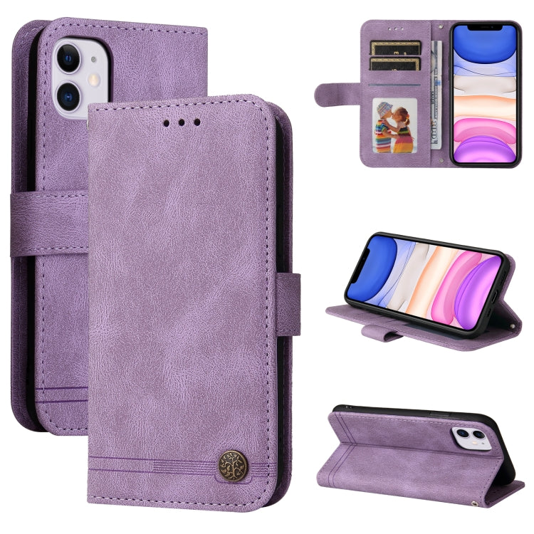 For iPhone 11 Skin Feel Life Tree Metal Button Horizontal Flip Leather Case with Holder & Card Slot & Wallet & Photo Frame & Strap