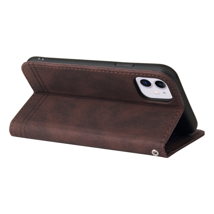 For iPhone 11 Skin Feel Life Tree Metal Button Horizontal Flip Leather Case with Holder & Card Slot & Wallet & Photo Frame & Strap