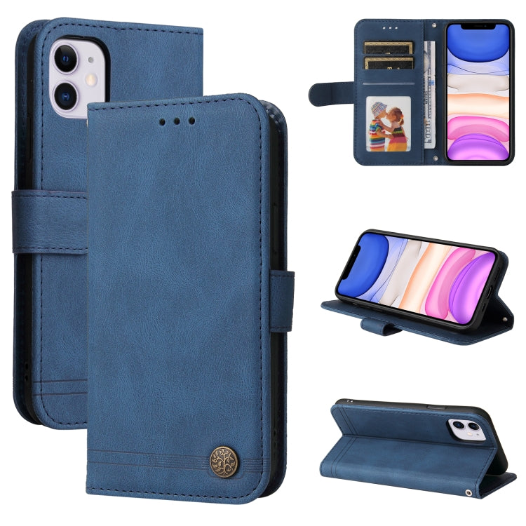For iPhone 11 Skin Feel Life Tree Metal Button Horizontal Flip Leather Case with Holder & Card Slot & Wallet & Photo Frame & Strap
