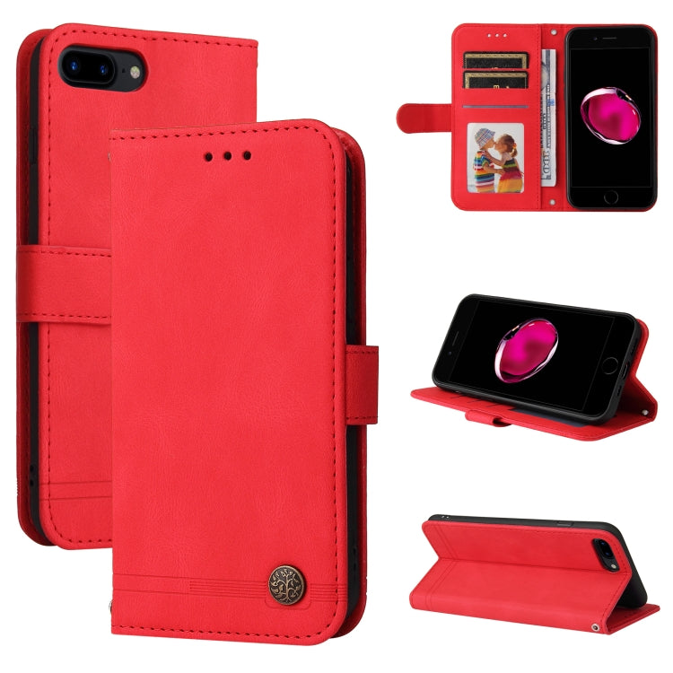 For iPhone SE 2022 / SE 2020 / 8 / 7 Skin Feel Life Tree Metal Button Horizontal Flip Leather Case with Holder & Card Slot & Wallet & Photo Frame & Strap