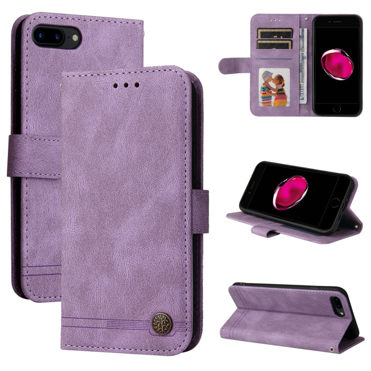 For iPhone SE 2022 / SE 2020 / 8 / 7 Skin Feel Life Tree Metal Button Horizontal Flip Leather Case with Holder & Card Slot & Wallet & Photo Frame & Strap