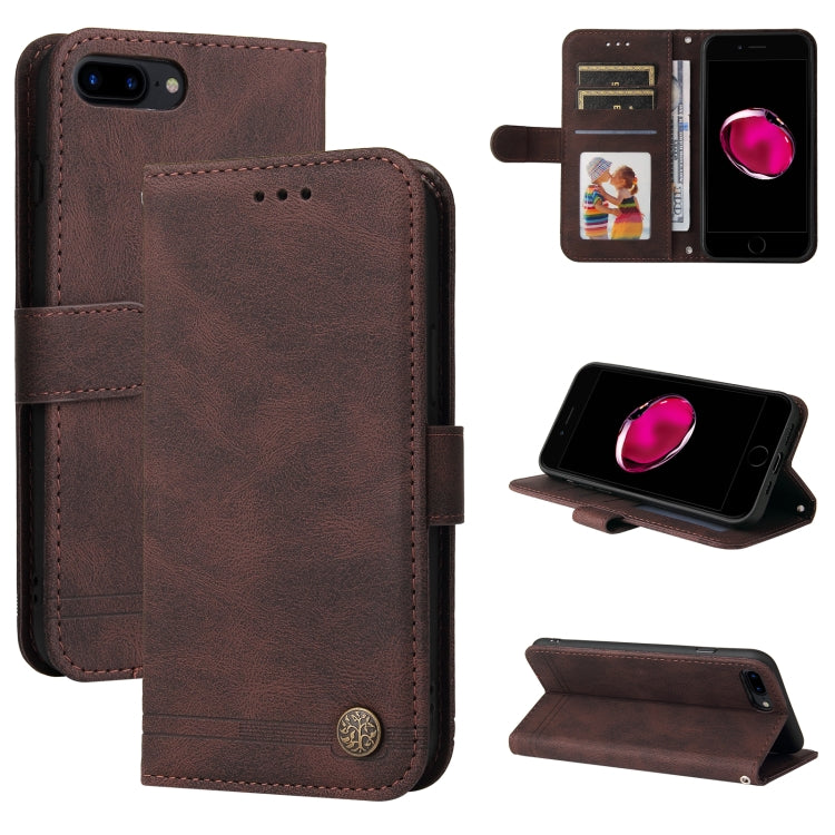 For iPhone SE 2022 / SE 2020 / 8 / 7 Skin Feel Life Tree Metal Button Horizontal Flip Leather Case with Holder & Card Slot & Wallet & Photo Frame & Strap