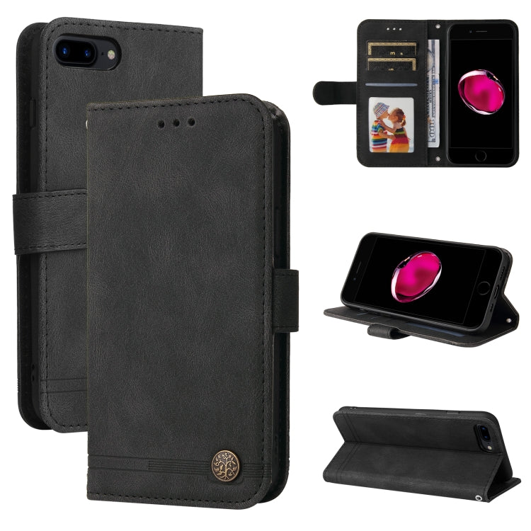 For iPhone SE 2022 / SE 2020 / 8 / 7 Skin Feel Life Tree Metal Button Horizontal Flip Leather Case with Holder & Card Slot & Wallet & Photo Frame & Strap
