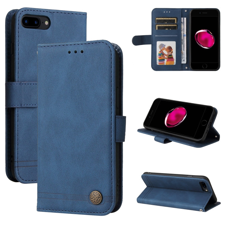 For iPhone SE 2022 / SE 2020 / 8 / 7 Skin Feel Life Tree Metal Button Horizontal Flip Leather Case with Holder & Card Slot & Wallet & Photo Frame & Strap