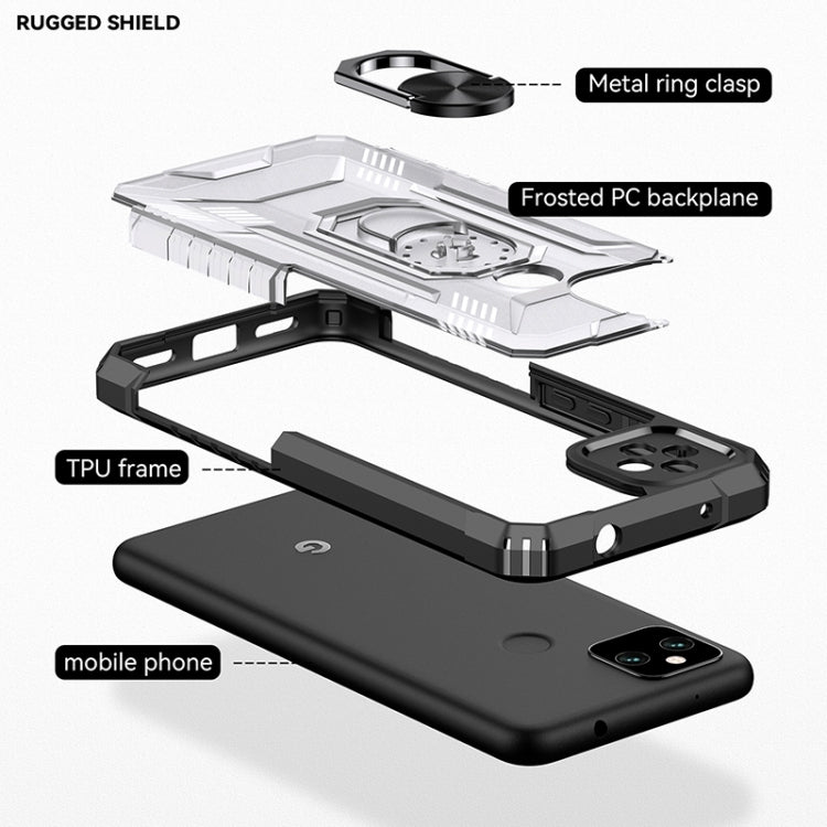 For Google Pixel 5a 5G PC + TPU Shockproof Protective Case with Metal Ring Holder