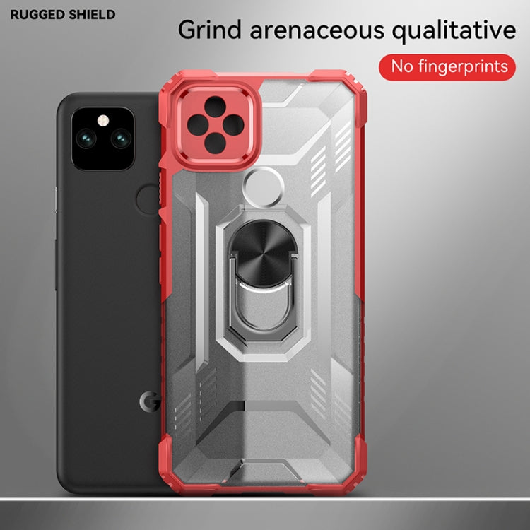 For Google Pixel 5a 5G PC + TPU Shockproof Protective Case with Metal Ring Holder