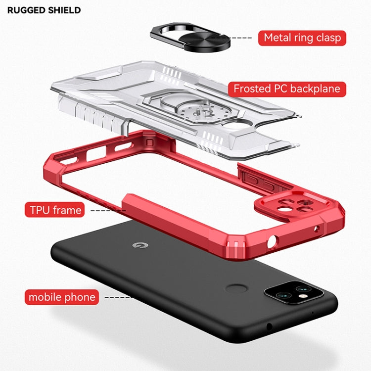 For Google Pixel 5a 5G PC + TPU Shockproof Protective Case with Metal Ring Holder