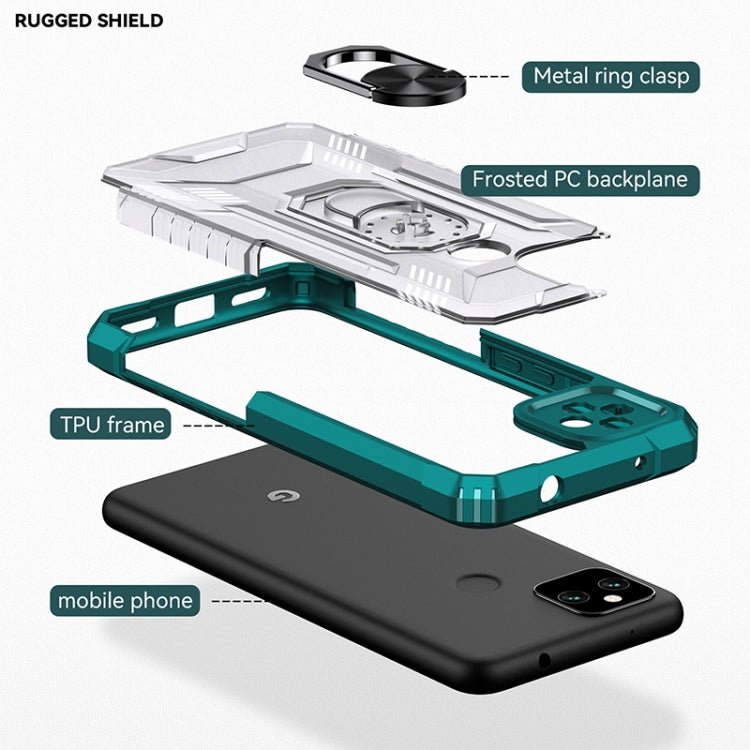 For Google Pixel 5a 5G PC + TPU Shockproof Protective Case with Metal Ring Holder