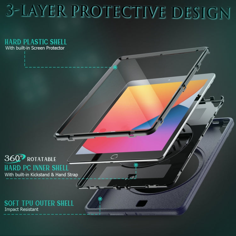 For iPad 10.2 2021 / 2020 / 2019 Shockproof TPU Protective Case with Holder & Pen Slot & Shoulder Strap