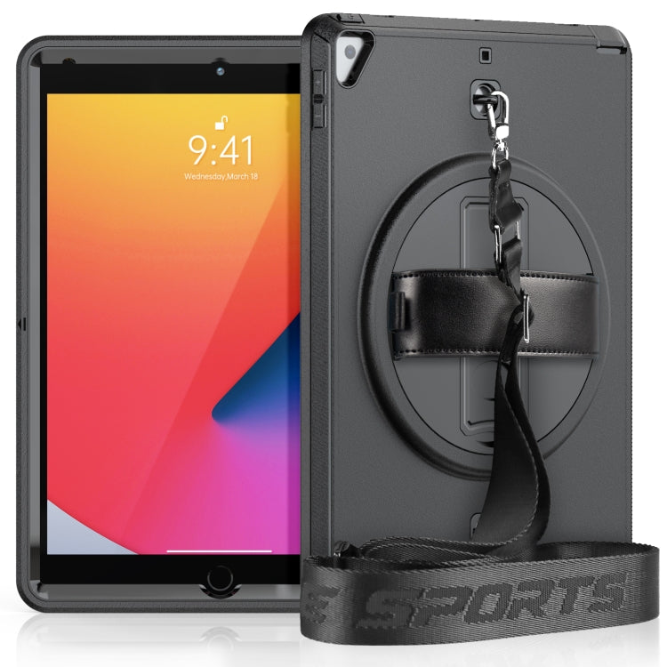 For iPad 10.2 2021 / 2020 / 2019 Shockproof TPU Protective Case with Holder & Pen Slot & Shoulder Strap