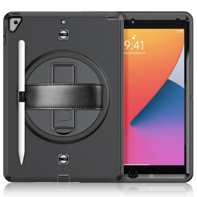For iPad 10.2 2021 / 2020 / 2019 Shockproof TPU Protective Case with Holder & Pen Slot & Shoulder Strap