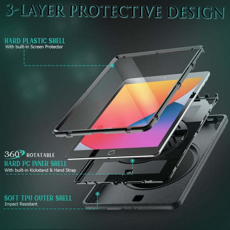 For iPad 10.2 2021 / 2020 / 2019 Shockproof TPU Protective Case with Holder & Pen Slot & Shoulder Strap