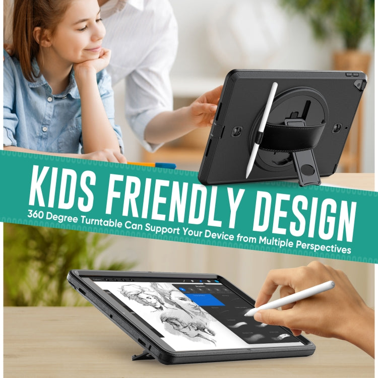 For iPad 10.2 2021 / 2020 / 2019 Shockproof TPU Protective Case with Holder & Pen Slot & Shoulder Strap