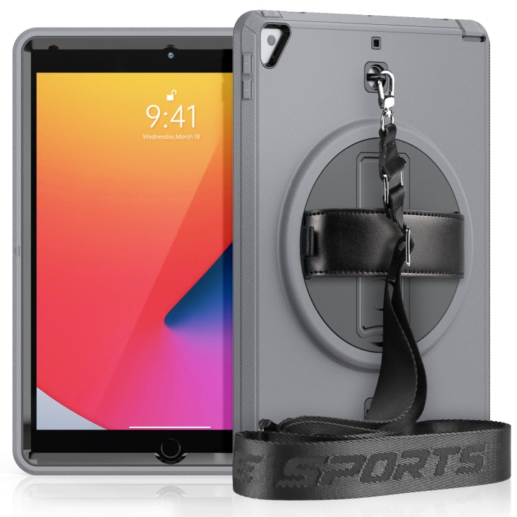 For iPad 10.2 2021 / 2020 / 2019 Shockproof TPU Protective Case with Holder & Pen Slot & Shoulder Strap