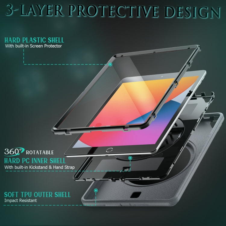 For iPad 10.2 2021 / 2020 / 2019 Shockproof TPU Protective Case with Holder & Pen Slot & Shoulder Strap
