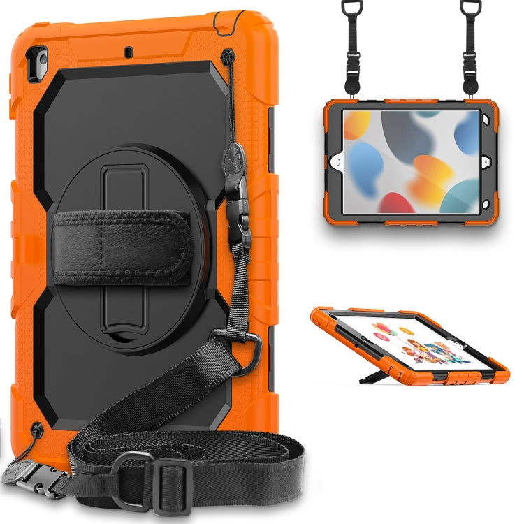 For iPad 10.2 2021 / 2020 / 2019 Shockproof Silicone + PC Protective Case with Holder & Shoulder Strap & Pen Slot