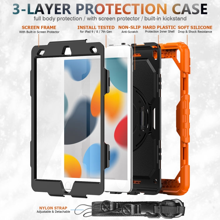 For iPad 10.2 2021 / 2020 / 2019 Shockproof Silicone + PC Protective Case with Holder & Shoulder Strap & Pen Slot