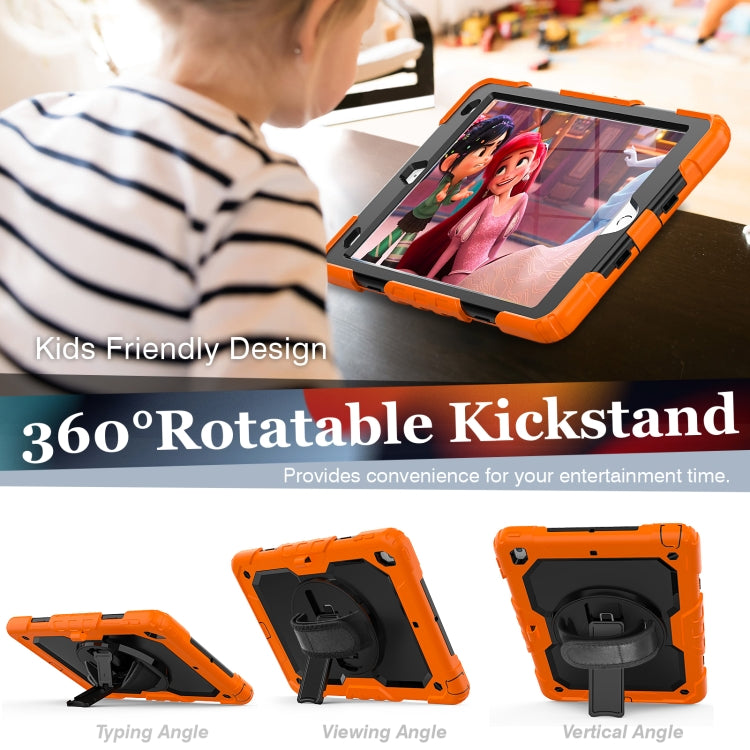 For iPad 10.2 2021 / 2020 / 2019 Shockproof Silicone + PC Protective Case with Holder & Shoulder Strap & Pen Slot