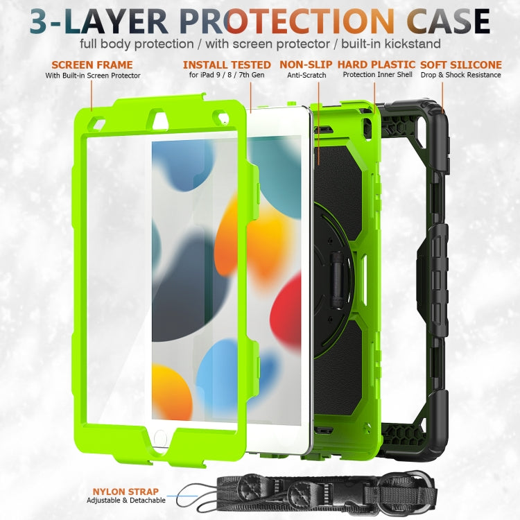 For iPad 10.2 2021 / 2020 / 2019 Shockproof Silicone + PC Protective Case with Holder & Shoulder Strap & Pen Slot