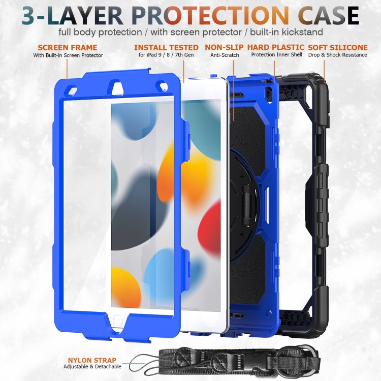For iPad 10.2 2021 / 2020 / 2019 Shockproof Silicone + PC Protective Case with Holder & Shoulder Strap & Pen Slot