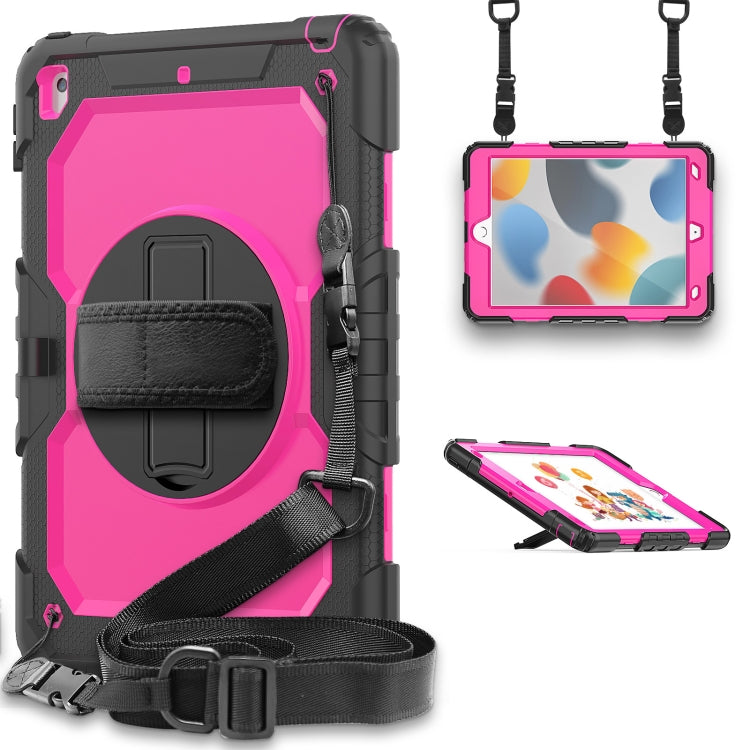 For iPad 10.2 2021 / 2020 / 2019 Shockproof Silicone + PC Protective Case with Holder & Shoulder Strap & Pen Slot