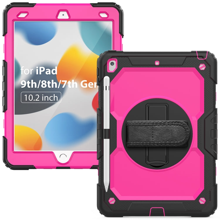 For iPad 10.2 2021 / 2020 / 2019 Shockproof Silicone + PC Protective Case with Holder & Shoulder Strap & Pen Slot