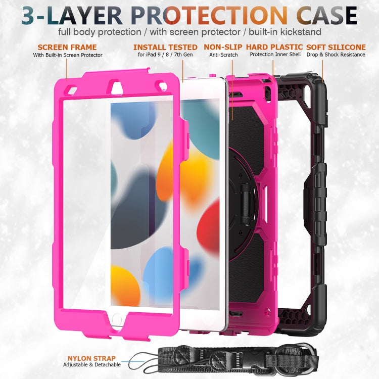 For iPad 10.2 2021 / 2020 / 2019 Shockproof Silicone + PC Protective Case with Holder & Shoulder Strap & Pen Slot