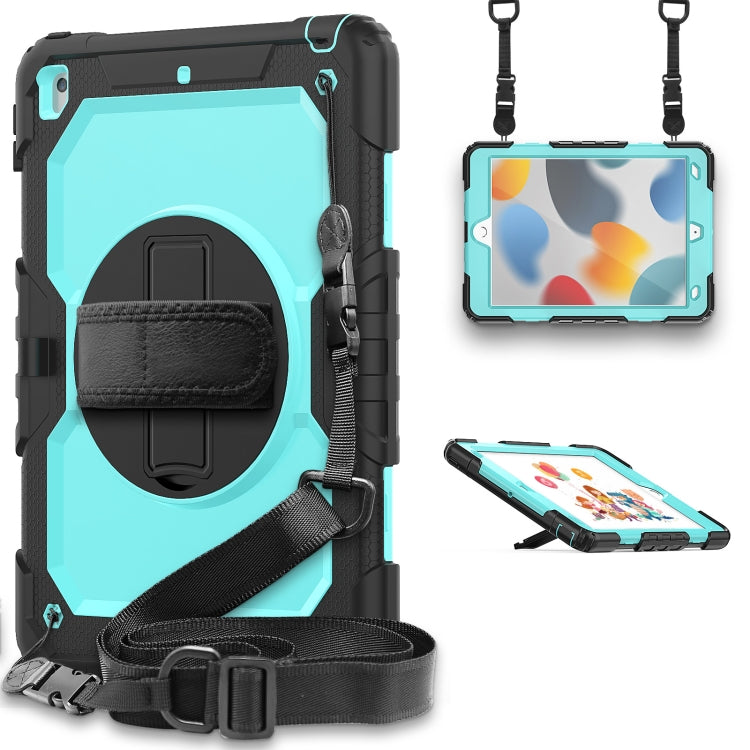 For iPad 10.2 2021 / 2020 / 2019 Shockproof Silicone + PC Protective Case with Holder & Shoulder Strap & Pen Slot