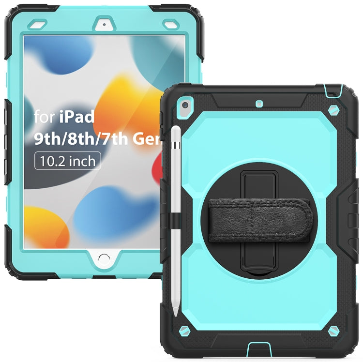 For iPad 10.2 2021 / 2020 / 2019 Shockproof Silicone + PC Protective Case with Holder & Shoulder Strap & Pen Slot