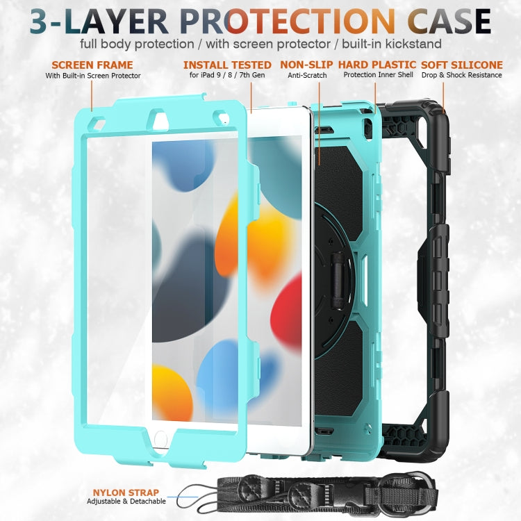 For iPad 10.2 2021 / 2020 / 2019 Shockproof Silicone + PC Protective Case with Holder & Shoulder Strap & Pen Slot