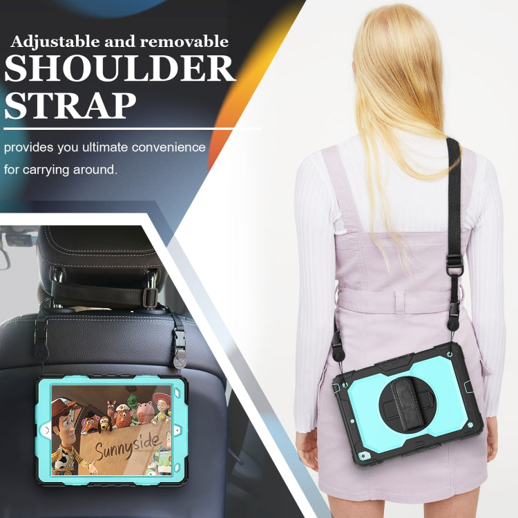 For iPad 10.2 2021 / 2020 / 2019 Shockproof Silicone + PC Protective Case with Holder & Shoulder Strap & Pen Slot