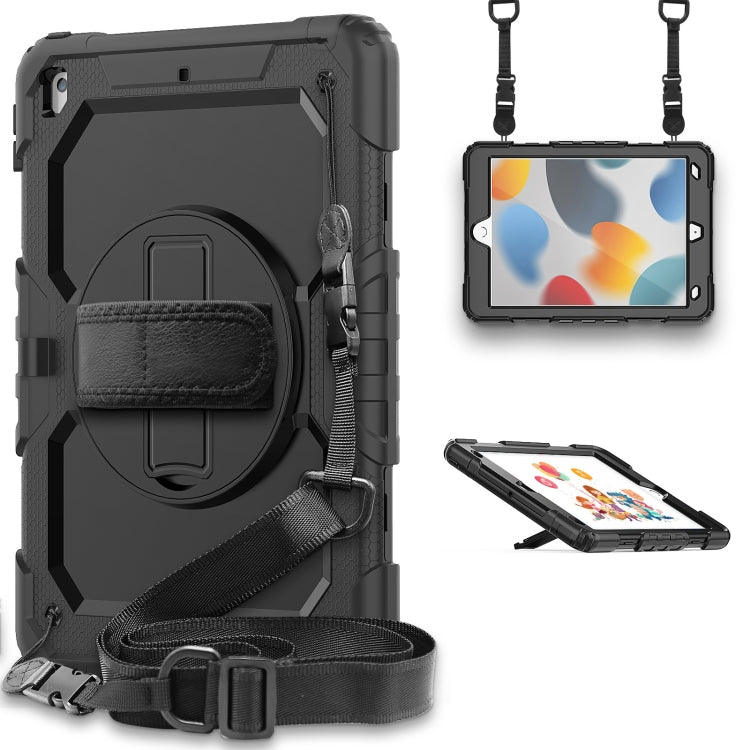 For iPad 10.2 2021 / 2020 / 2019 Shockproof Silicone + PC Protective Case with Holder & Shoulder Strap & Pen Slot