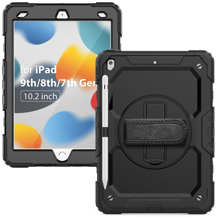 For iPad 10.2 2021 / 2020 / 2019 Shockproof Silicone + PC Protective Case with Holder & Shoulder Strap & Pen Slot