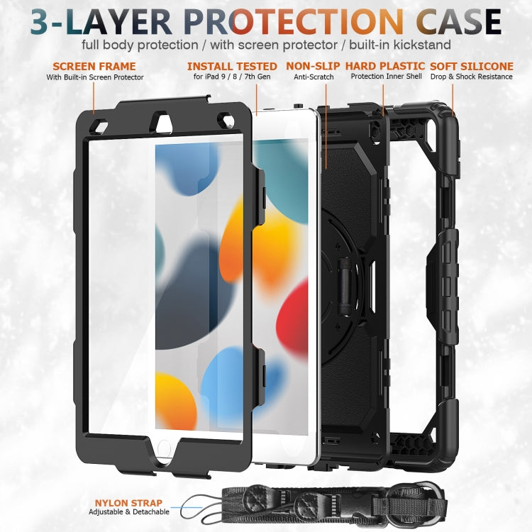 For iPad 10.2 2021 / 2020 / 2019 Shockproof Silicone + PC Protective Case with Holder & Shoulder Strap & Pen Slot