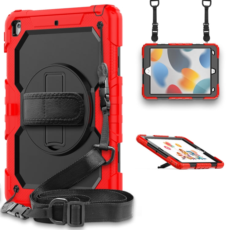 For iPad 10.2 2021 / 2020 / 2019 Shockproof Silicone + PC Protective Case with Holder & Shoulder Strap & Pen Slot