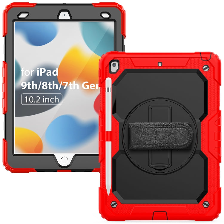 For iPad 10.2 2021 / 2020 / 2019 Shockproof Silicone + PC Protective Case with Holder & Shoulder Strap & Pen Slot