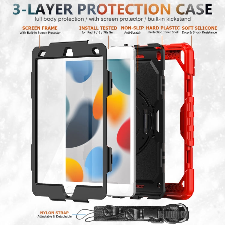 For iPad 10.2 2021 / 2020 / 2019 Shockproof Silicone + PC Protective Case with Holder & Shoulder Strap & Pen Slot