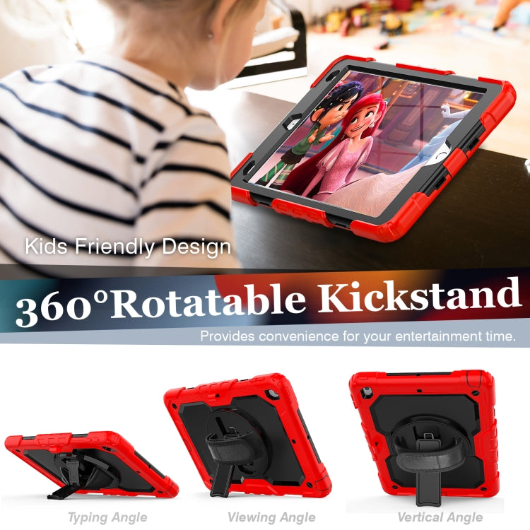 For iPad 10.2 2021 / 2020 / 2019 Shockproof Silicone + PC Protective Case with Holder & Shoulder Strap & Pen Slot