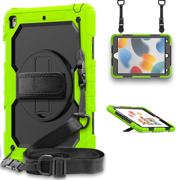 For iPad 10.2 2021 / 2020 / 2019 Shockproof Silicone + PC Protective Case with Holder & Shoulder Strap & Pen Slot