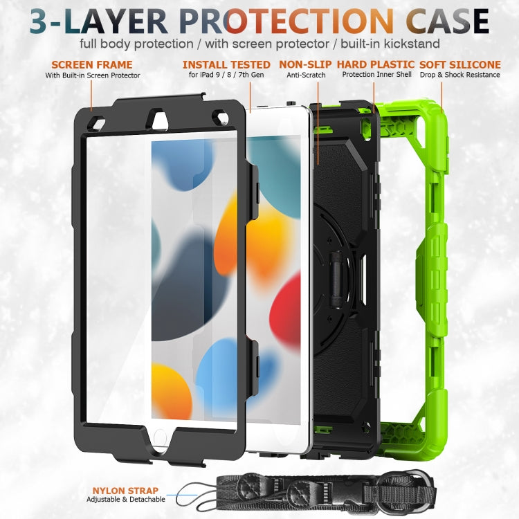 For iPad 10.2 2021 / 2020 / 2019 Shockproof Silicone + PC Protective Case with Holder & Shoulder Strap & Pen Slot