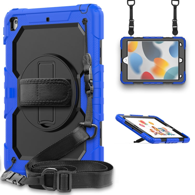 For iPad 10.2 2021 / 2020 / 2019 Shockproof Silicone + PC Protective Case with Holder & Shoulder Strap & Pen Slot
